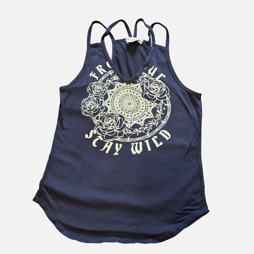 Four Girlz Women's Boho Navy blue tank top w/graphic
